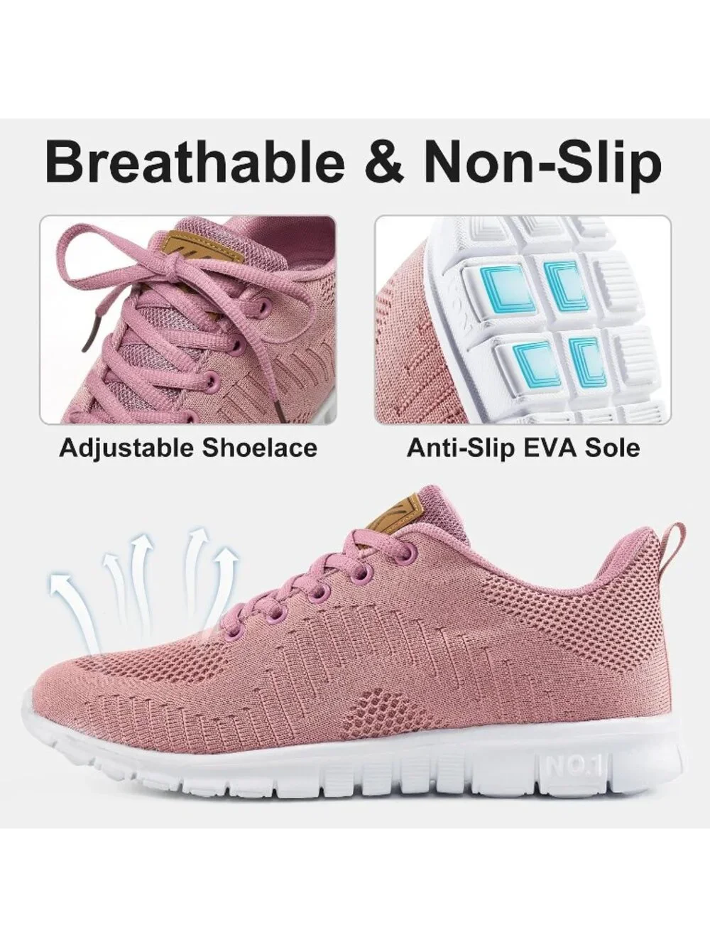 Women's Pink Lightweight Non Slip Comfortable Breathable Pull On Sneakers